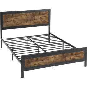 Industrial Rivet Platform Bed Frame with Headboard in Rustic Wood Finish (size: Full)