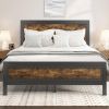 Industrial Rivet Platform Bed Frame with Headboard in Rustic Wood Finish