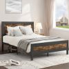 Industrial Rivet Platform Bed Frame with Headboard in Rustic Wood Finish