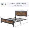 Industrial Rivet Platform Bed Frame with Headboard in Rustic Wood Finish