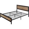 Industrial Metal Wood Rivet Platform Bed Frame w/ Headboard and Footboard