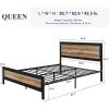 Industrial Metal Wood Rivet Platform Bed Frame w/ Headboard and Footboard