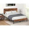 Modern Metal Platform Bed Frame with Rustic Wood Headboard and Footboard