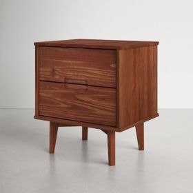 FarmHouse 2 Drawer Solid Wood Nightstand (Color: Walnut)