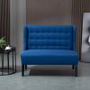 Scandinavian 2 Seater Button Tufted Loveseat with Wooden Legs
