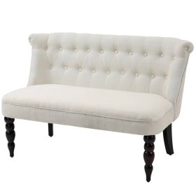 Scandinavian 2 Seater Button Tufted Loveseat with Wooden Legs (Color: White)