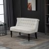Scandinavian 2 Seater Button Tufted Loveseat with Wooden Legs