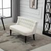 Scandinavian 2 Seater Button Tufted Loveseat with Wooden Legs