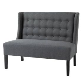 Scandinavian 2 Seater Button Tufted Loveseat with Wooden Legs (Color: Gray)