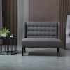 Scandinavian 2 Seater Button Tufted Loveseat with Wooden Legs