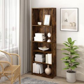 71-inch Tall 5-Shelf Bookcase Wood Finish (Color: Medium Brown)