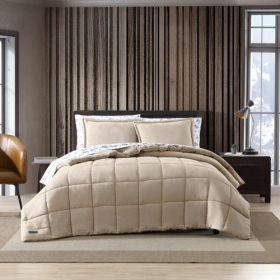 Plush Sherpa Reversible Micro Suede Comforter Set (Color: Beige, size: Full/Queen)