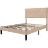 Beige Linen Platform Bed Frame with Button Tufted Headboard