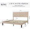 Beige Linen Platform Bed Frame with Button Tufted Headboard