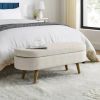 Mid-Century Modern Boho Style Linen Bedroom Storage Bed Bench