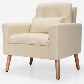 Linen Mid-Century Modern Living Room Accent Chair with Pillow (Color: Beige)