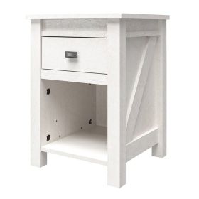 Farmhouse 1-Drawer Bedroom Nightstand with Open Shelf (Color: Off White Oak)