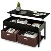 FarmHouse Lift-Top Multi Purpose Coffee Table with 2 Storage Drawers Bins
