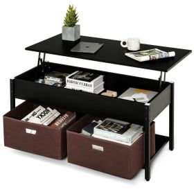FarmHouse Lift-Top Multi Purpose Coffee Table with 2 Storage Drawers Bins (Color: Black)