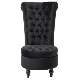 Tufted High Back Plush Velvet Upholstered Accent Low Profile Chair (Color: Black)