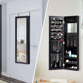 2-in-1 Wall or Door Mounted Jewelry Organizer Full Length Mirror (Color: Black)