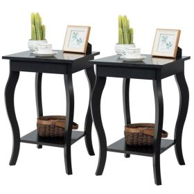 Stylish Nightstand/End Table in Wood Finish - Set of 2 (Color: Black)