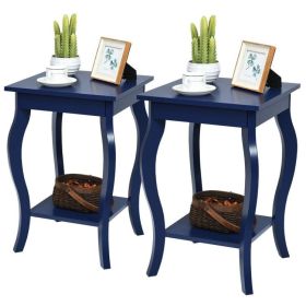 Stylish Nightstand/End Table in Wood Finish - Set of 2 (Color: Dark Blue)