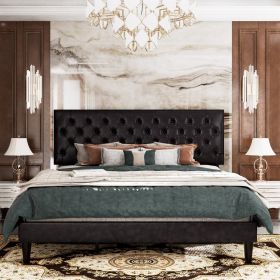 Faux Leather Upholstered Platform Bed with Button-Tufted Headboard (Color: Black, size: Full)