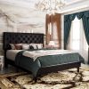 Faux Leather Upholstered Platform Bed with Button-Tufted Headboard