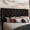 Faux Leather Upholstered Platform Bed with Button-Tufted Headboard