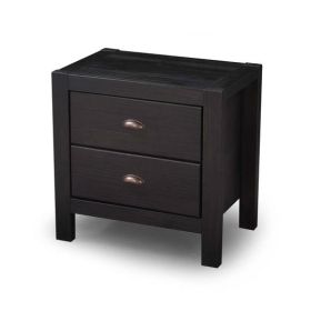 Farmhouse Style Solid Pine Wood 2-Drawer Nightstand Bedside Table (Color: Black)