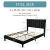Modern Black Velvet Upholstered Platform Bed with Headboard