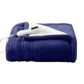 Heated Electric Sherpa Throw Blanket (Color: Blue/White)