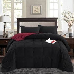 Traditional Microfiber Reversible 3 Piece Comforter Set (Color: Black/Maroon)