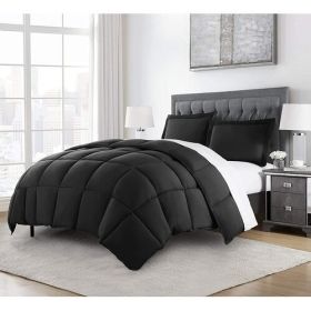 Reversible Microfiber Down Alternative Comforter Set (Color: Black, size: King)