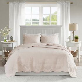 Reversible Scalloped Edges Microfiber Quilt Set (Color: Blush, size: King)