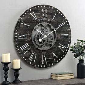 Industrial FarmHouseRound Oversized Wall Clock (Color: Rustic Black)