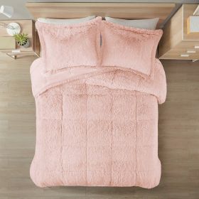 Soft Sherpa Faux Fur Comforter Set (Color: Pink Blush, size: Full/Queen)