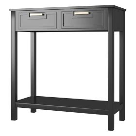 Modern Entryway Accent 2 Drawer Sofa Side Table (Color: Black)