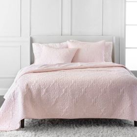 Cotton 3-Piece Quilt Set (Color: Blush Pink, size: Queen)