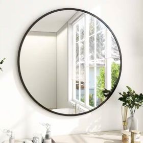 Circular Bathroom Wall Mirror (Color: Black, size: 24-Inch)