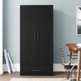 Modern Armoire Wardrobe Closet Cabinet with Storage Drawer Wood Finish (Color: Black)