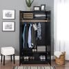 Bedroom Armoire Wardrobe Cabinet with Hanging Rail Wood Finish