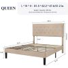 Beige Linen Platform Bed Frame with Button Tufted Headboard
