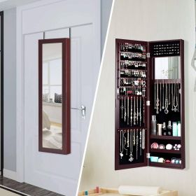 2-in-1 Wall or Door Mounted Jewelry Organizer Full Length Mirror (Color: Dark Brown)
