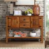 Solid Wood Farmhouse Sofa Table Cabinet with Storage Drawers in Rustic Taupe