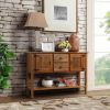 Solid Wood Farmhouse Sofa Table Cabinet with Storage Drawers in Rustic Taupe