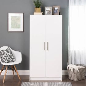 Bedroom Armoire Wardrobe Cabinet with Hanging Rail Wood Finish (Color: White)