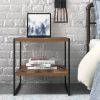 Industrial Modern Metal with Wood Top Nightstand End Table with Shelf