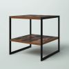 Industrial Modern Metal with Wood Top Nightstand End Table with Shelf